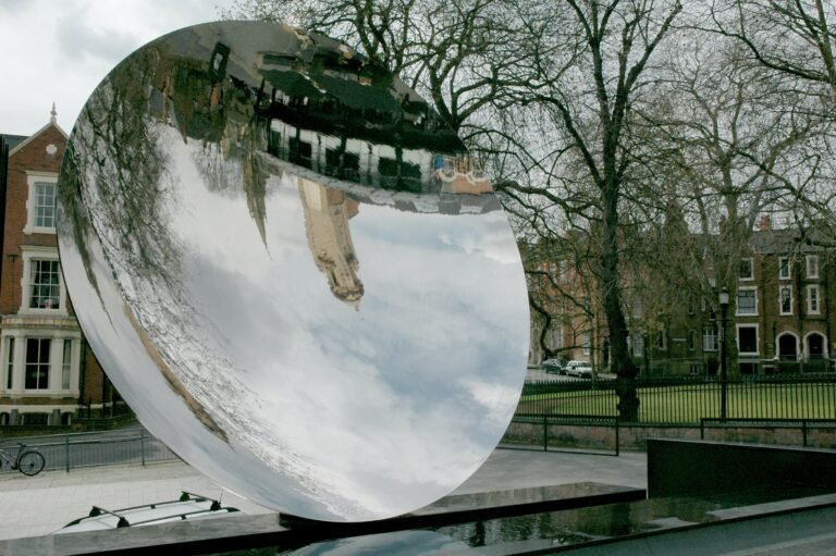 Curved reflective surface of Anish Kapoor’s Sky Mirror in Nottingham.
